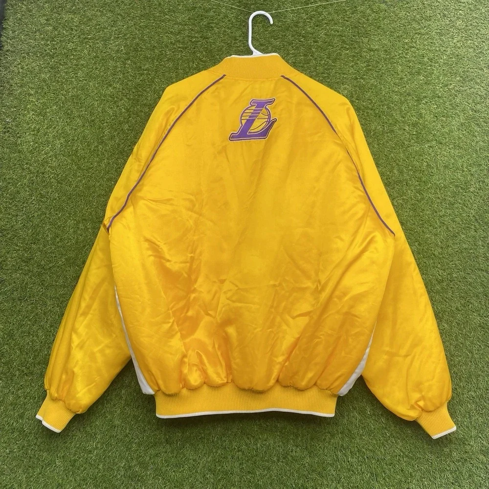 Vintage Los Angeles Lakers Nike Jacket Mens Large Satin White Gold Bomber NBA